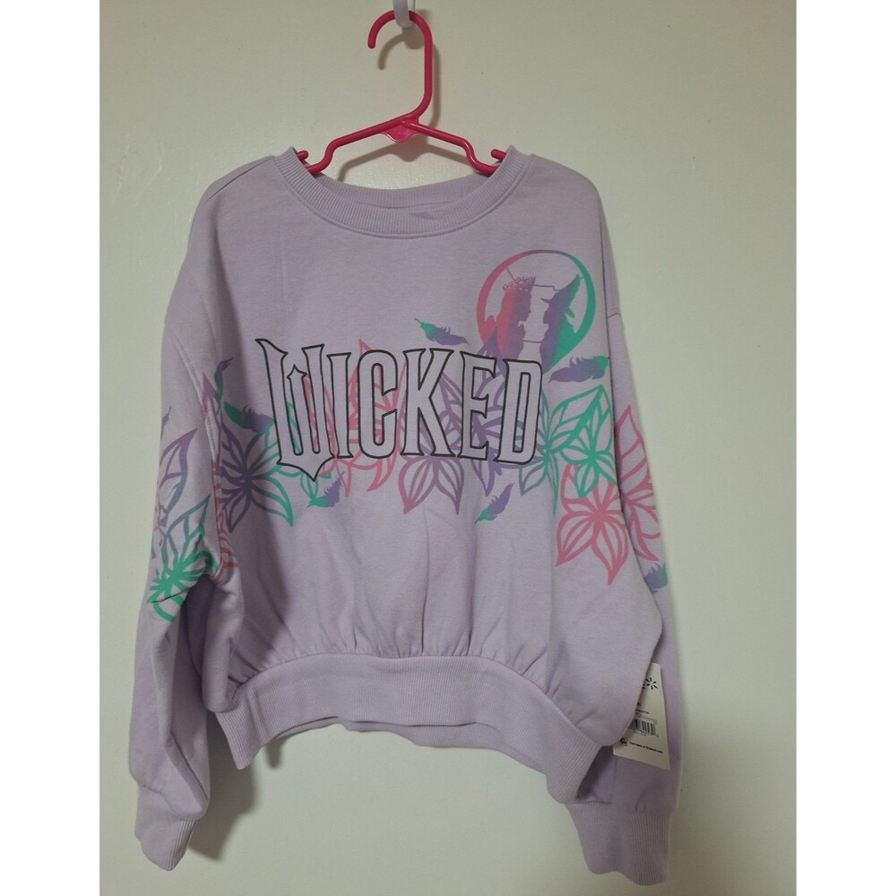 Walmart Wicked Girls Fleece Sweatshirt Purple Graphic Logo Crew Neck M 7-8
